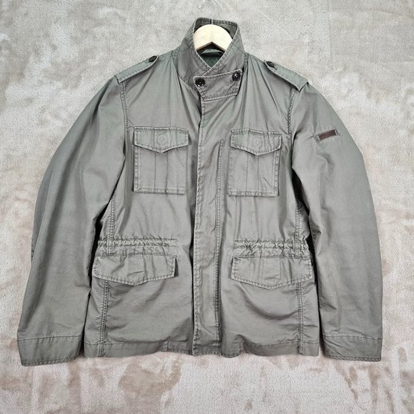 Woolrich Field Military Jacket Mens Sz M Green Buttons Long Sleeve Cargo Pockets - Picture 1 of 16